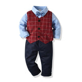 Bow Tie Striped Suit Baby Boy Set Christmas Plaid 2 Pcs