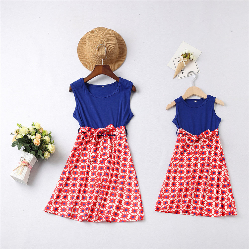 Family Matching Parent-child Spring Splicing Mother Daughter Dresses