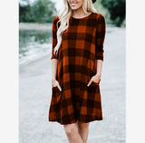 Family Matching Three-quarter Sleeves Chequered Parent-child Dress
