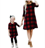 Family Matching Three-quarter Sleeves Chequered Parent-child Dress