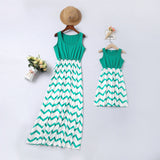 Family Matching Mother Daughter Wavy Stripe Stitching Parent-child Dresses