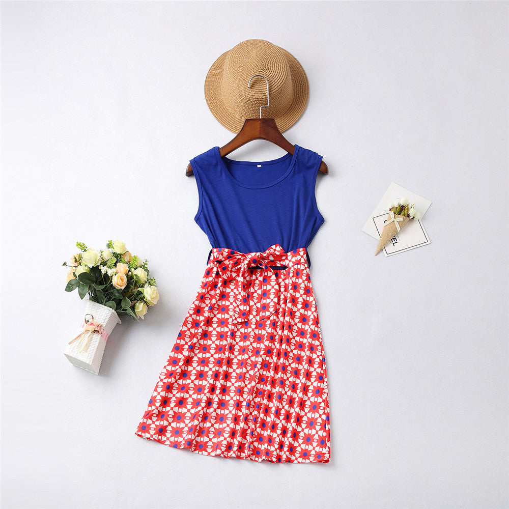 Family Matching Parent-child Spring Splicing Mother Daughter Dresses