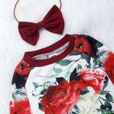 Baby Girls Flower Print Top Pleated Bow 3 Pcs Suit Outfits