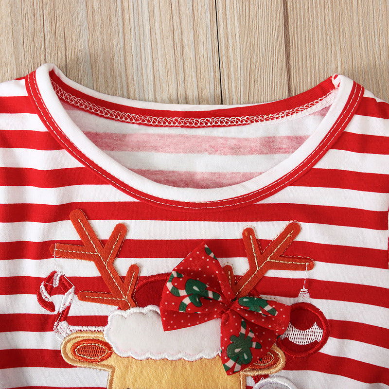Kids Girl Spring Long Sleeve Striped Fashion Christmas Dresses