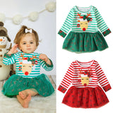 Kids Girl Spring Long Sleeve Striped Fashion Christmas Dresses