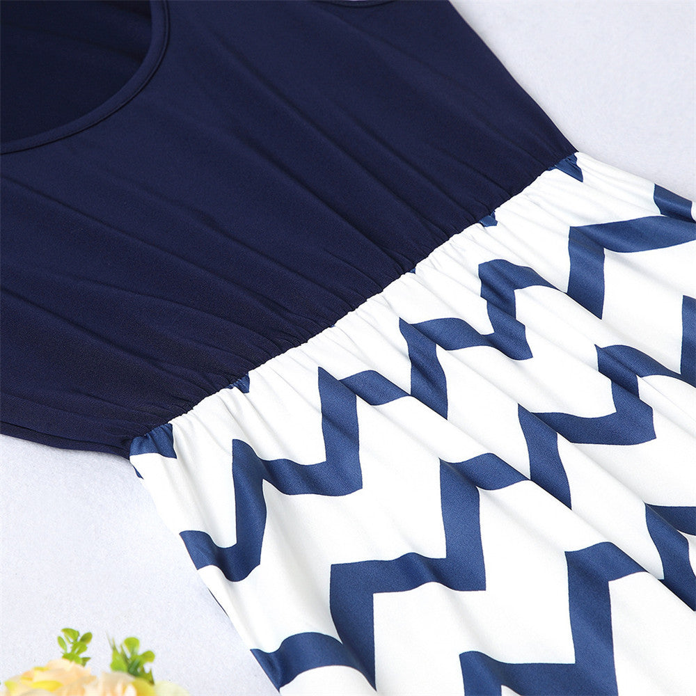 Family Matching Mother Daughter Wavy Stripe Stitching Parent-child Dresses