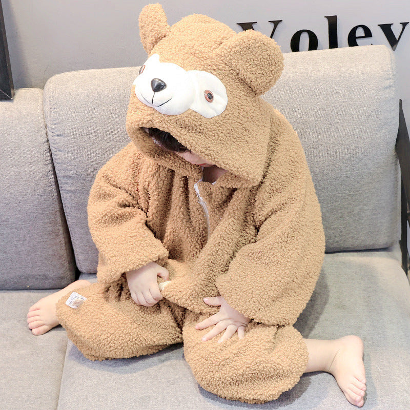 Baby Boy Warm Hazel Baby Onesie Plus Fleece Climbing Rompers