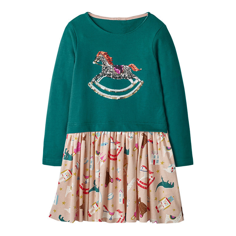 Kid Girls Fall Knit Long Sleeves Casual Flower Dress