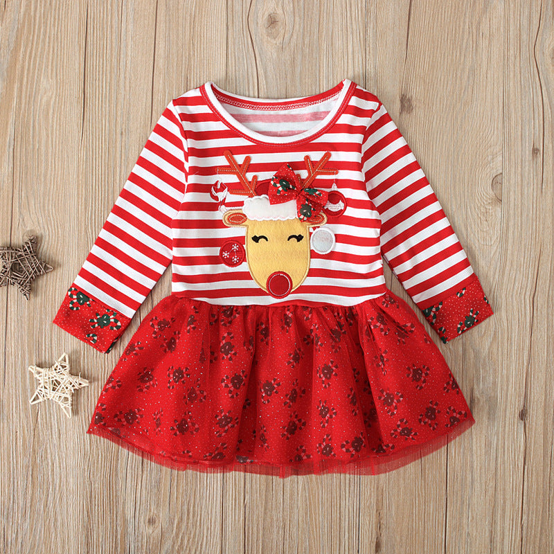 Kids Girl Spring Long Sleeve Striped Fashion Christmas Dresses