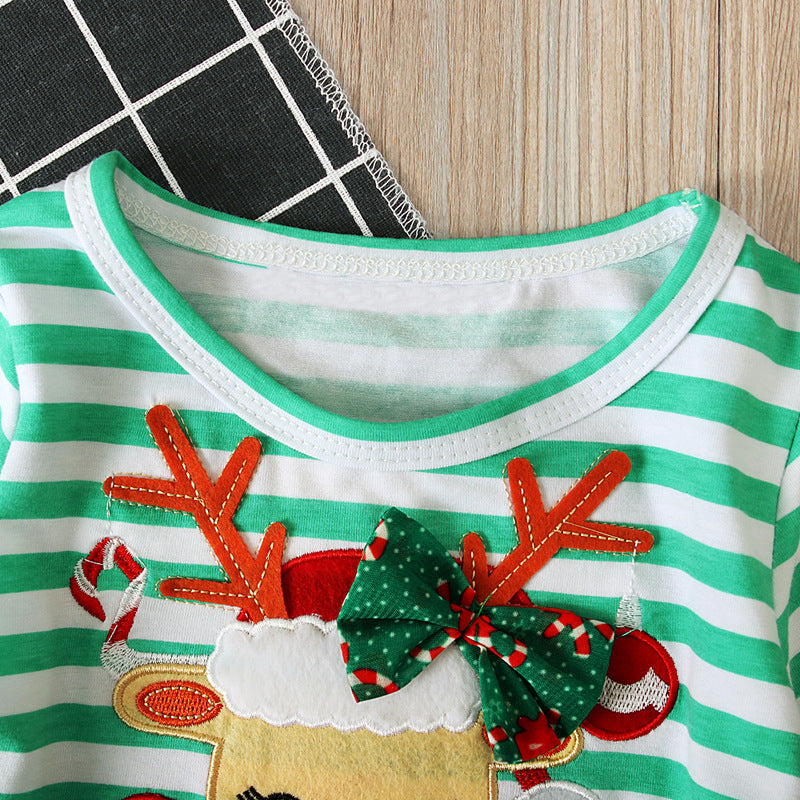 Kids Girl Spring Long Sleeve Striped Fashion Christmas Dresses