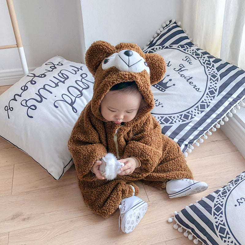 Baby Boy Warm Hazel Baby Onesie Plus Fleece Climbing Rompers