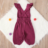 Kid Boy Girl Small Flying Sleeves Solid Pants Jumpsuits
