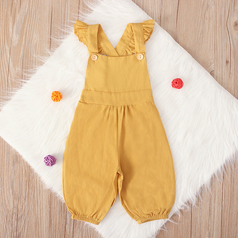 Kid Boy Girl Small Flying Sleeves Solid Pants Jumpsuits