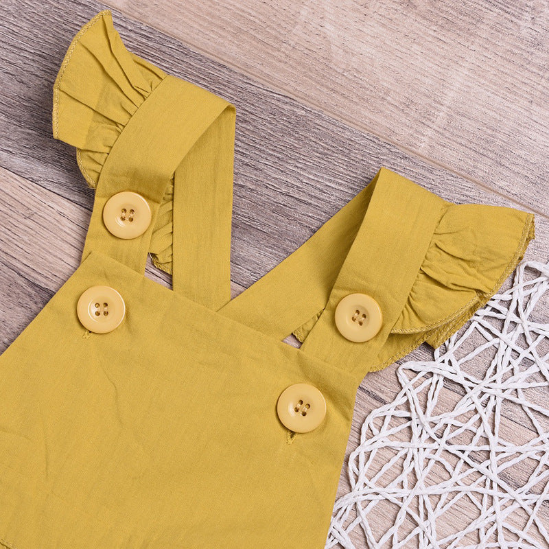 Kid Boy Girl Small Flying Sleeves Solid Pants Jumpsuits