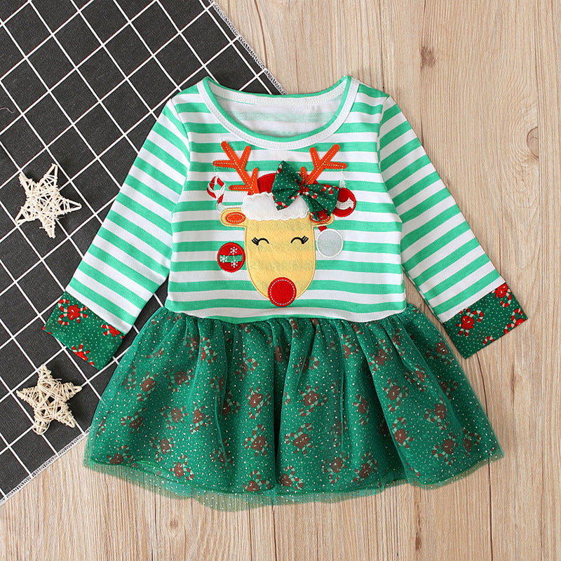 Kids Girl Spring Long Sleeve Striped Fashion Christmas Dresses