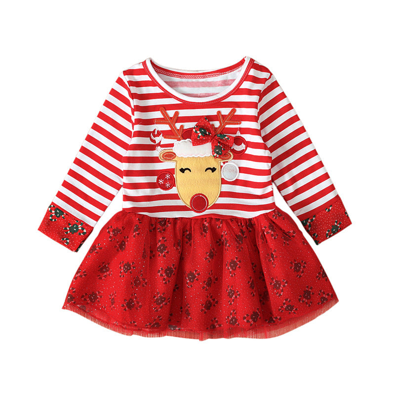 Kids Girl Spring Long Sleeve Striped Fashion Christmas Dresses