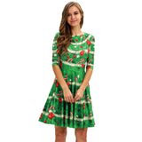 Family Matching Mother Daughter Princess Green Grass Digital Print Middle Sleeve Dresses