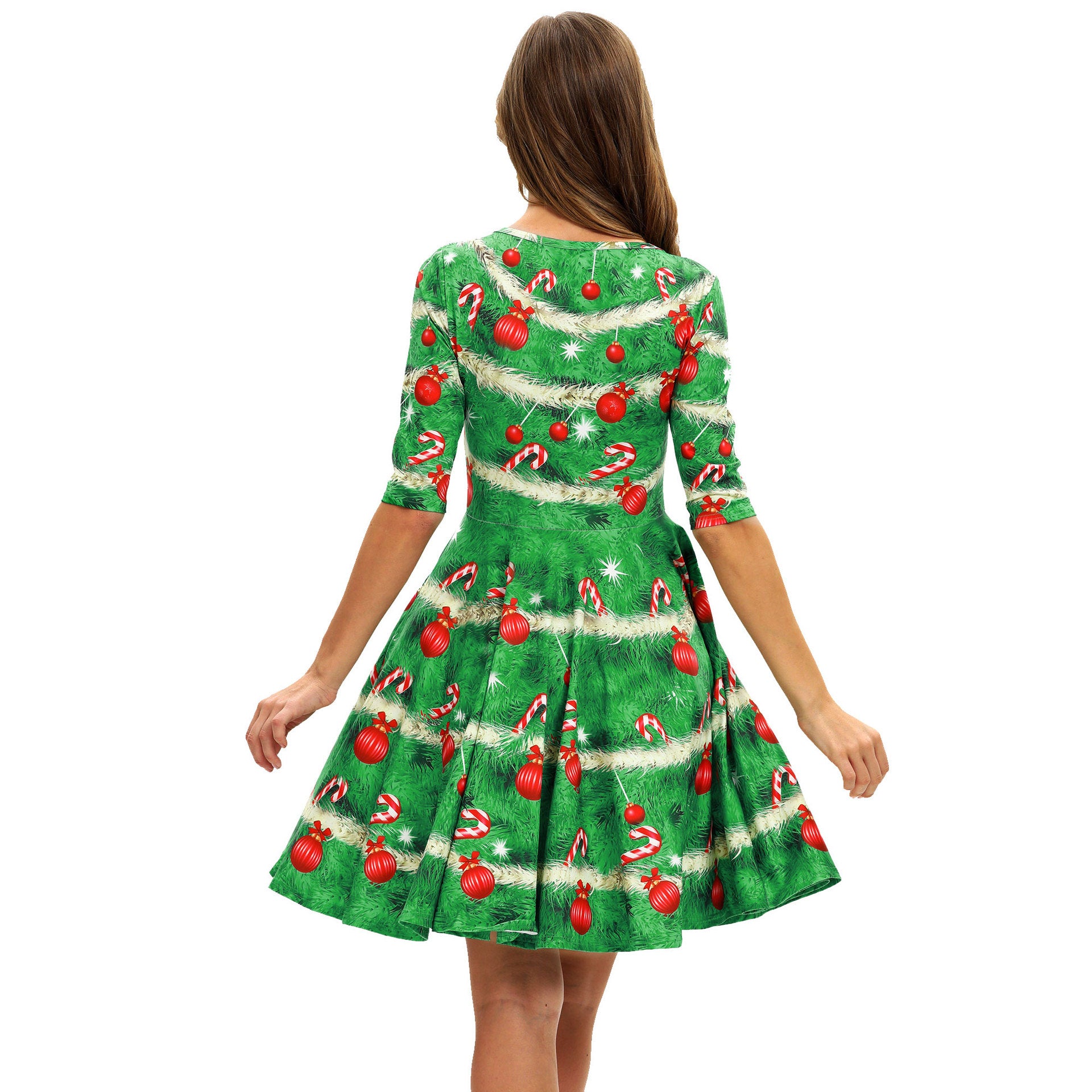 Family Matching Mother Daughter Princess Green Grass Digital Print Middle Sleeve Dresses