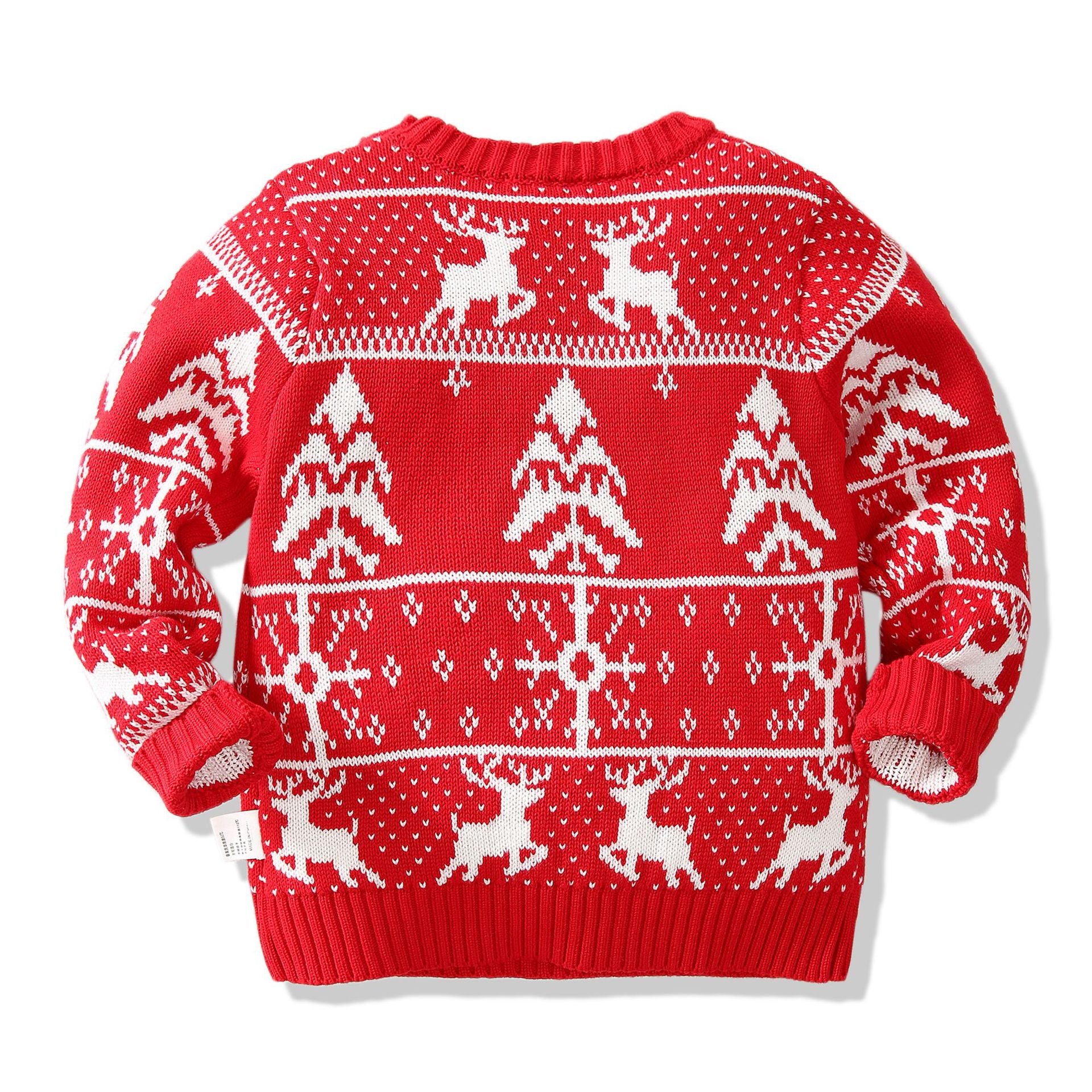 Kid Baby Boy Girl Christmas Deer Snowflake Double Layer Jacquard Sweater