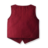 White Burgundy Woven Baby Boy Set Birhday Christmas 3 Pcs Suits