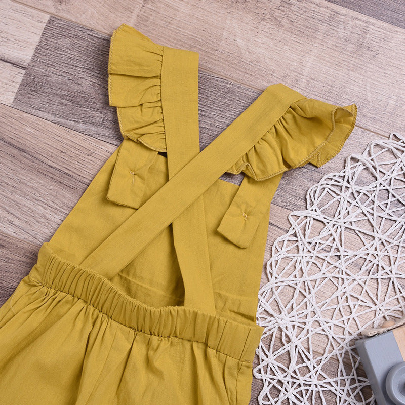 Kid Boy Girl Small Flying Sleeves Solid Pants Jumpsuits