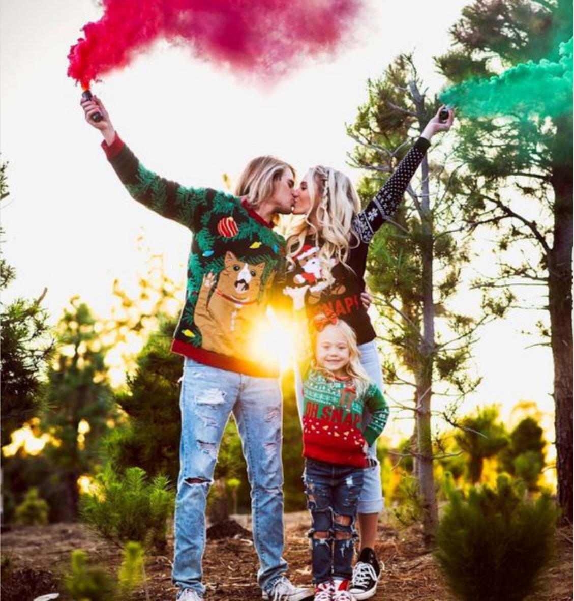 Family Matching Three-person Printed Christmas Shirts Tops