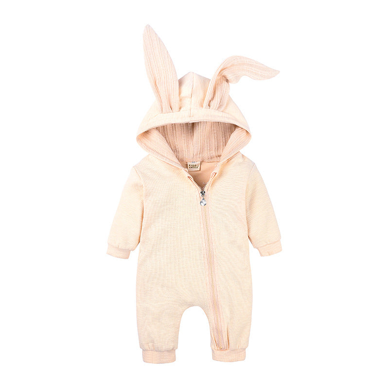 Baby Crawl Suit Harcoat Big Eared Rabbit Hooded Zipper Rompers