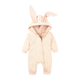 Baby Crawl Suit Harcoat Big Eared Rabbit Hooded Zipper Rompers