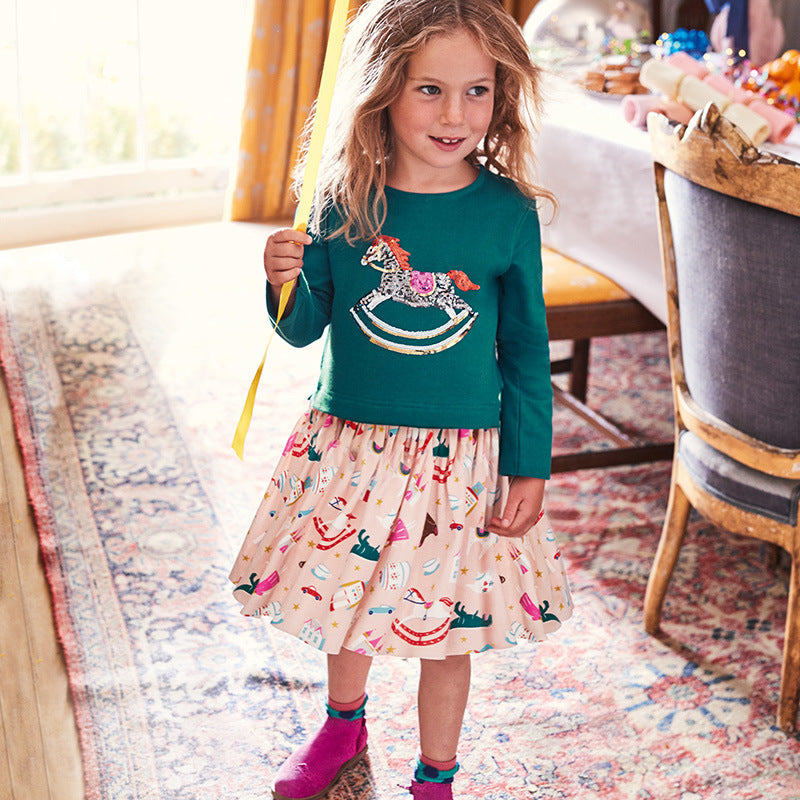 Kid Girls Fall Knit Long Sleeves Casual Flower Dress