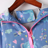 Print Cartoon Girls Unicorn Hooded Zipper Jacket Coat