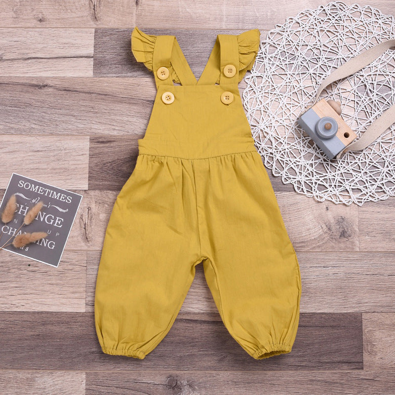 Kid Boy Girl Small Flying Sleeves Solid Pants Jumpsuits