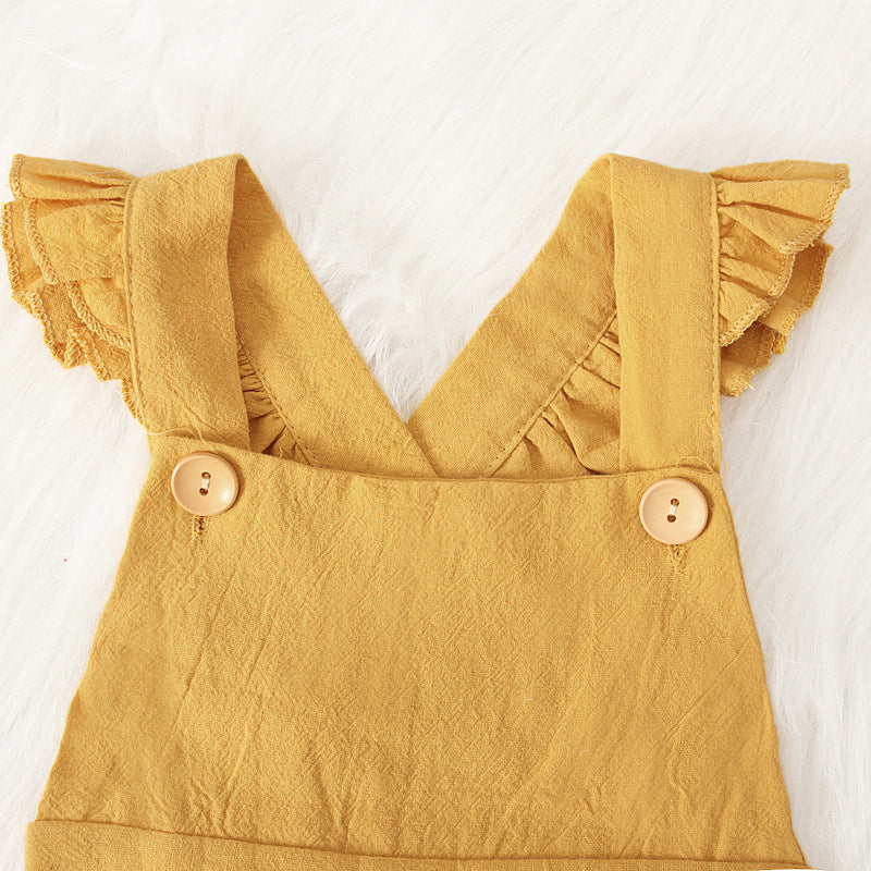 Kid Boy Girl Small Flying Sleeves Solid Pants Jumpsuits