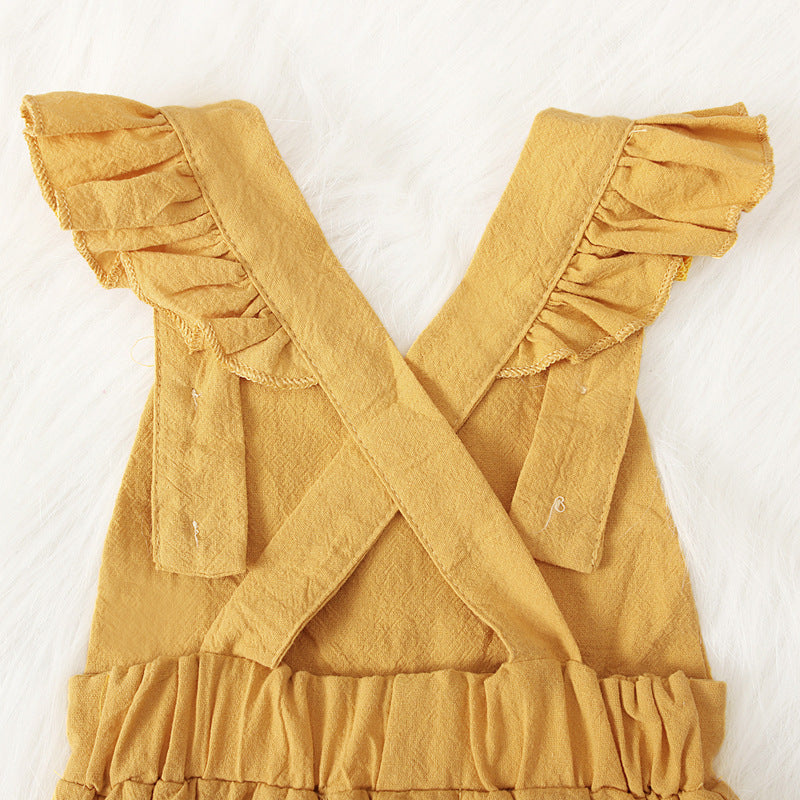 Kid Boy Girl Small Flying Sleeves Solid Pants Jumpsuits