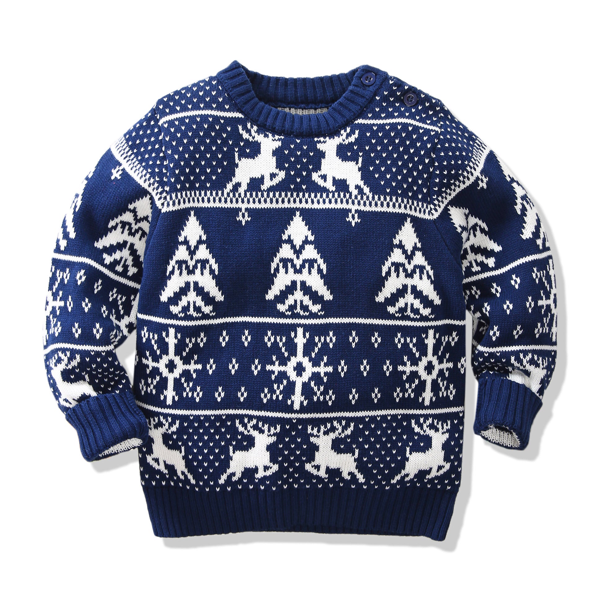 Kid Baby Boy Girl Christmas Deer Snowflake Double Layer Jacquard Sweater