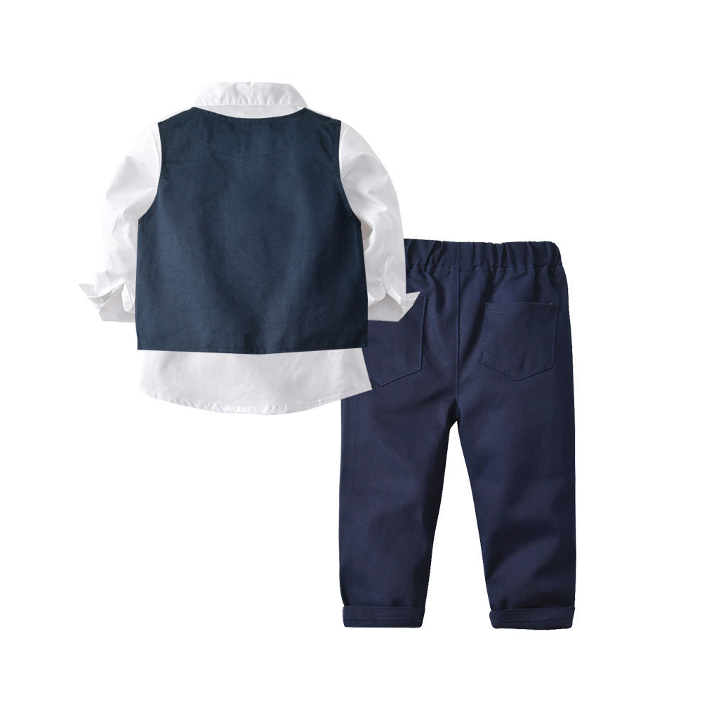 White Woven Baby Boy Formal Gentleman 3 Pcs Set Suits