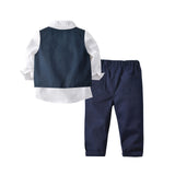 White Woven Baby Boy Formal Gentleman 3 Pcs Set Suits