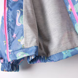 Print Cartoon Girls Unicorn Hooded Zipper Jacket Coat
