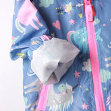 Print Cartoon Girls Unicorn Hooded Zipper Jacket Coat