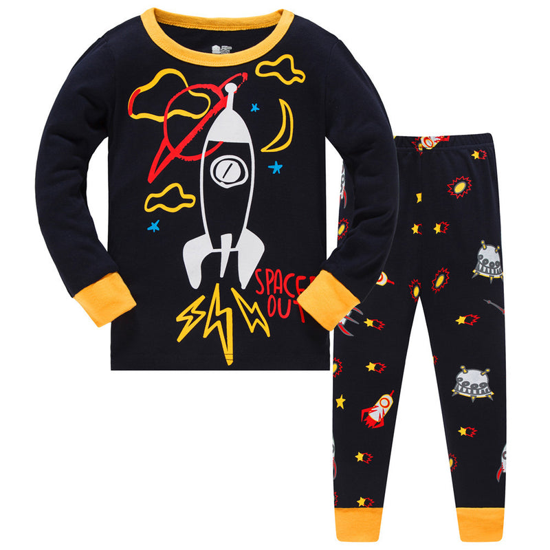 Kid Baby Boy Air-conditioned Long Sleeve Thread Cotton Pajamas 2 Pcs