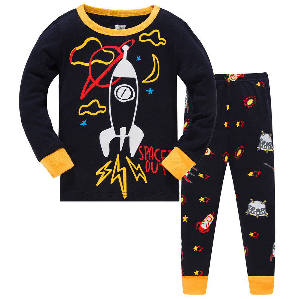 Kid Baby Boy Air-conditioned Long Sleeve Thread Cotton Pajamas 2 Pcs
