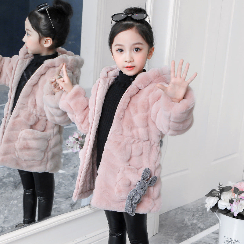 Kid Girl Imitation Fur Coat Warm Wool Thickened Winter Coats