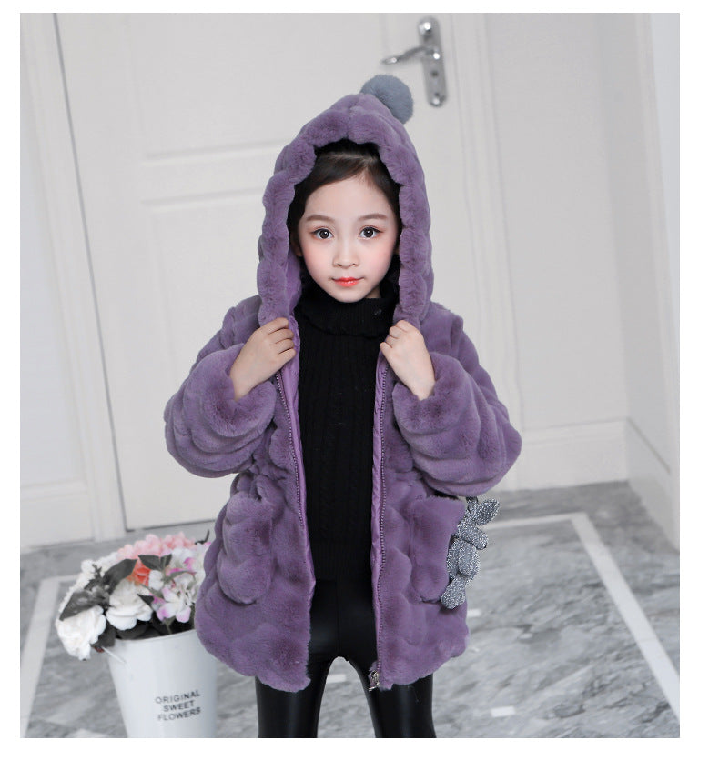Kid Girl Imitation Fur Coat Warm Wool Thickened Winter Coats