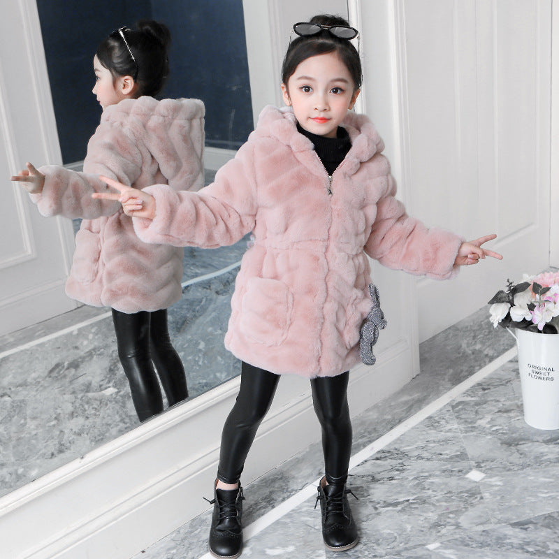 Kid Girl Imitation Fur Coat Warm Wool Thickened Winter Coats