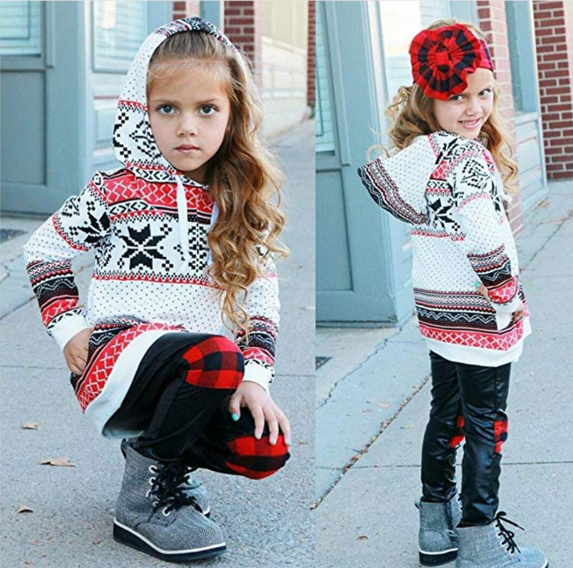 Family Matching Print Hooded Christmas Sweatshirt