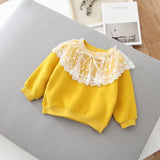 Girls Velvet Lace Side Collar Winter Wool Fleece Sweaters