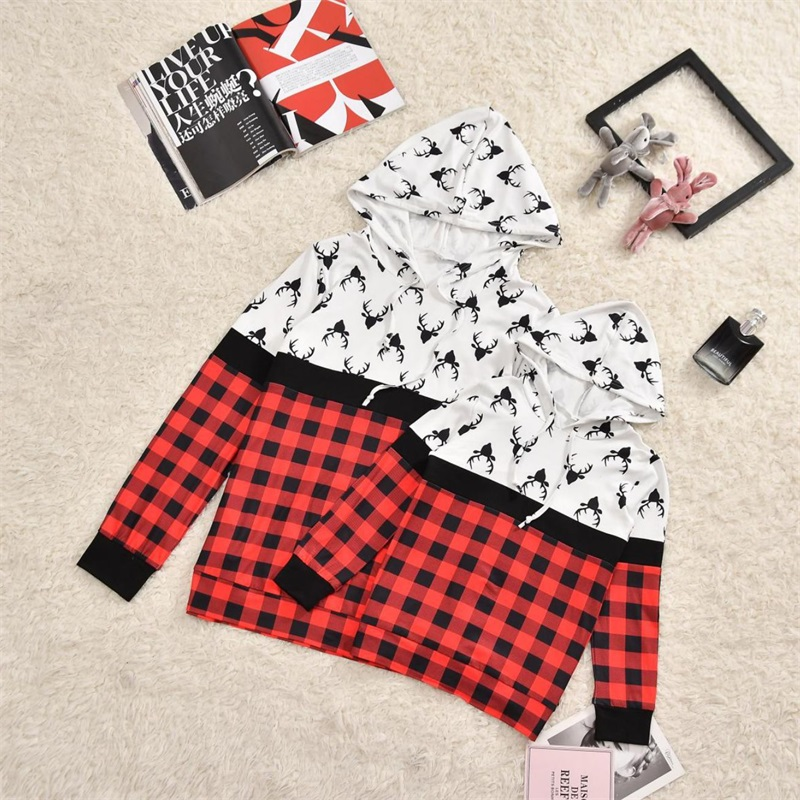 Family Matching Deer Head Plaid Christmas Parent-child Shirts