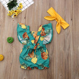 Baby Girl Floral Ruffle Sleeve Backless Romper 2Pcs Outfit Set