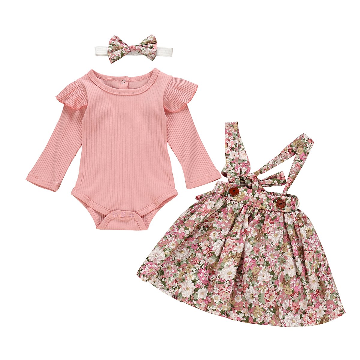 Baby Girl Ruffle Short Sleeve Floral 3 Pcs Sets