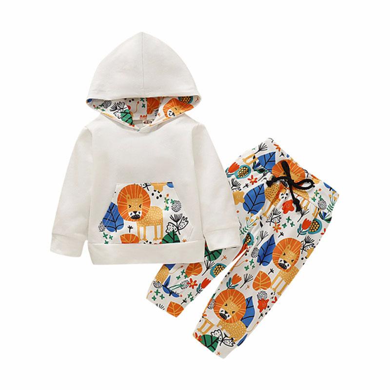 Baby Boys Girls Cartoon Print Long Sleeve Sets 2 Pcs Suits