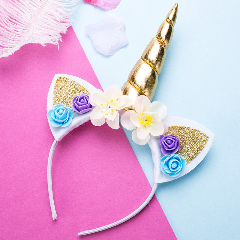 Kid Girl Hair Accessories Dream Unicorn Flower Headband Headwears